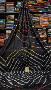 Shibori Black Saree, Festive Murshidabad Silk - Saree - Aakritee - S10517